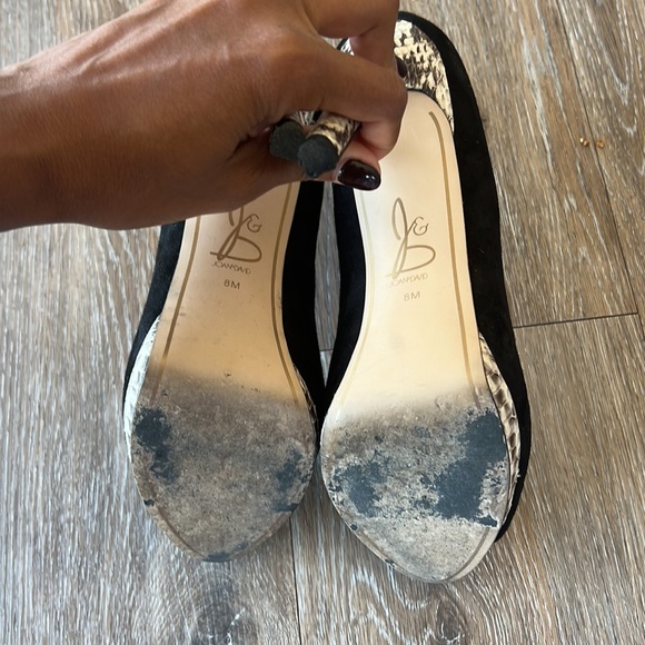 JOAN & DAVID// black suede heels, peep toe with snake skin print - Picture 6 of 6